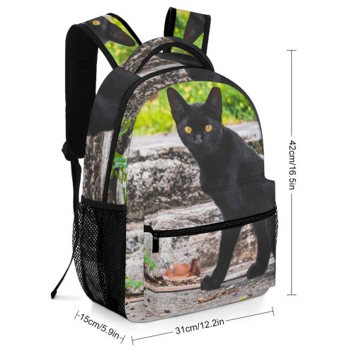 yanfind Children's Backpack Grass Pet Wild Outdoors Kitten Portrait Wildlife Cute Sit Cat  Whisker Preschool Nursery Travel Bag