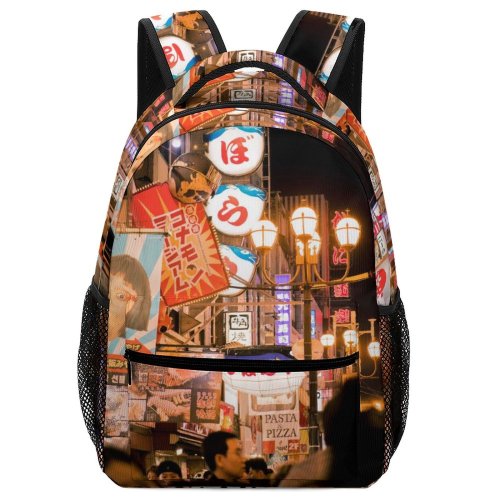 yanfind Children's Backpack Billboard Tourist Street Tourism City Lampposts Illuminated Lights Downtown Daylight Stock Crowd Preschool Nursery Travel Bag