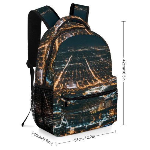 yanfind Children's Backpack Above From Urban Evening Chicago City Illuminated Lights Downtown  Cityscape Bird's Preschool Nursery Travel Bag
