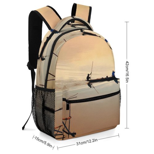 yanfind Children's Backpack Bay Paddle Picturesque Lifestyle Serene Amazing Together Journey Coast Fishermen Scenery Mirror Preschool Nursery Travel Bag