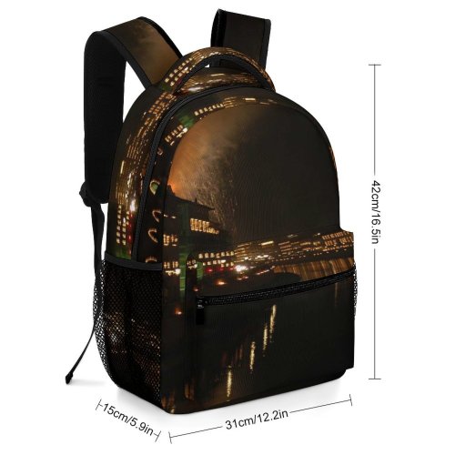 yanfind Children's Backpack Fireworks Nightshot Candlelight Reflection Night Sky Waterway Landmark Light Lighting Architecture Preschool Nursery Travel Bag
