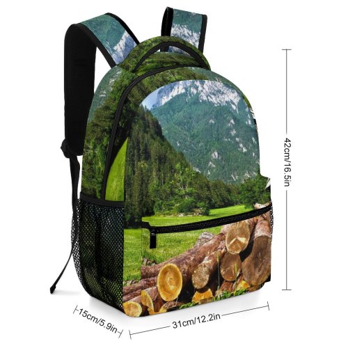 yanfind Children's Backpack Forest Clouds Desktop Grass Landscape Grassland Daylight Mountains Wooden Alps Barn Scenic Preschool Nursery Travel Bag