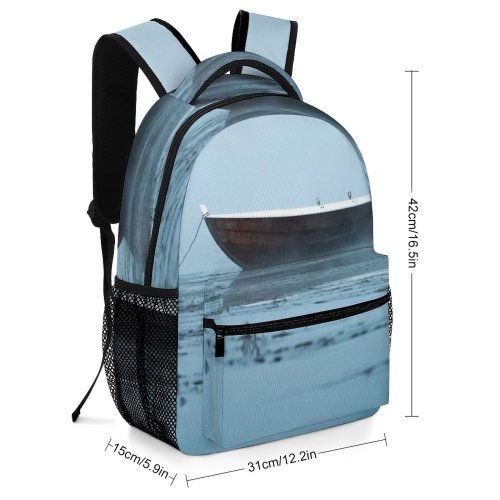 yanfind Children's Backpack Bay Fog Placid Rowboat Daylight Travel Boat Foggy Outdoors Fishing Dawn Art Preschool Nursery Travel Bag