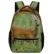 yanfind Children's Backpack Grassland Cute Deer Little Stag Buck Fawn Virginia Hayfield Grass Fur Antler Preschool Nursery Travel Bag