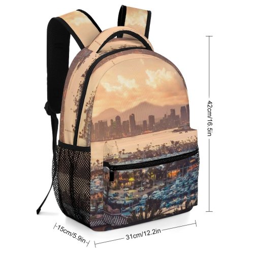 yanfind Children's Backpack Bay Backlit Skyscape Golden City Clouds Sunset Landscape Evening Travel Marina Buildings Preschool Nursery Travel Bag