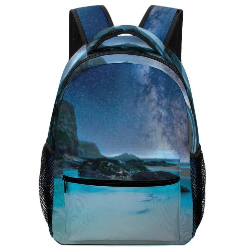 yanfind Children's Backpack  Shore Beach Night Starry Sand Exposure Outdoors Scenic Rocks Seashore Sky Preschool Nursery Travel Bag