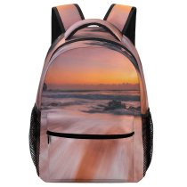 yanfind Children's Backpack  Shore Beach Sunset  Silhouette Colorful Sandy Scene Aqua Exposure Wavy Preschool Nursery Travel Bag