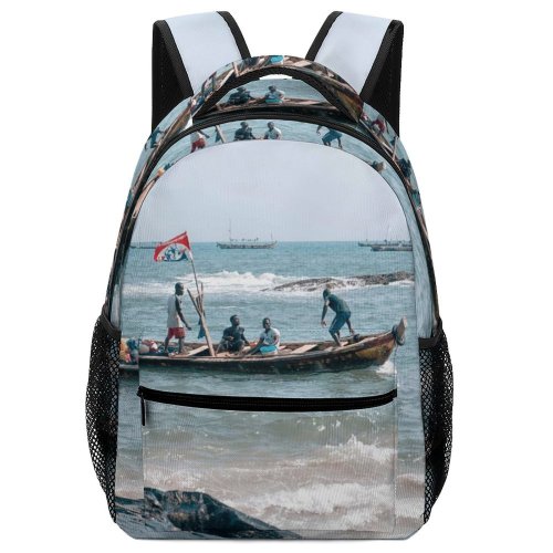yanfind Children's Backpack Fishermen Surf Travel Work Sunny Leisure Beach Ghana Boat Transportation Wave Preschool Nursery Travel Bag