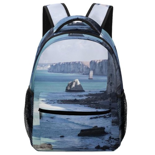 yanfind Children's Backpack Cliff Outdoors Promontory Ocean Sea Étretat France Shoreline Coast Grey Preschool Nursery Travel Bag