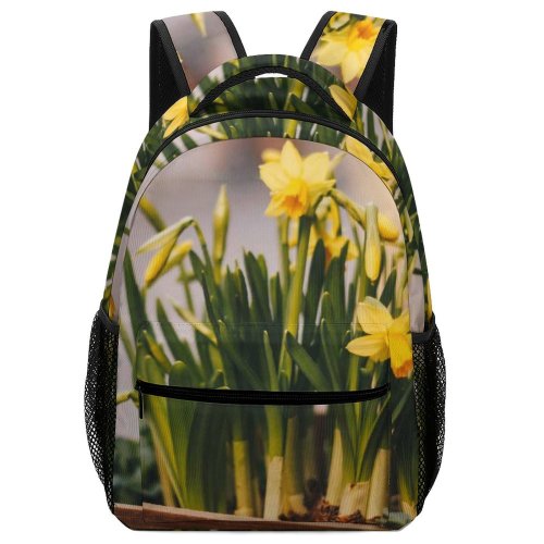 yanfind Children's Backpack  Plant Flowers Potted Daffodil Wooden Buds Growth Blooming Outdoors Flora Spring Preschool Nursery Travel Bag
