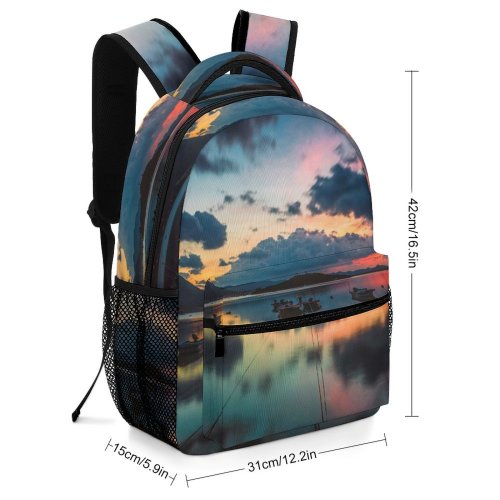 yanfind Children's Backpack  Sunset Beach Silhouette Fishing Rope Sunrise Clouds Light Dawn Outdoors Scenic Preschool Nursery Travel Bag