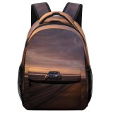 yanfind Children's Backpack Golden Dark Sand Lights Clouds Wheels Sunset Landscape Beach Transportation Outdoors Hour Preschool Nursery Travel Bag