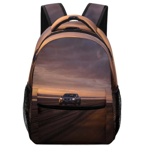 yanfind Children's Backpack Golden Dark Sand Lights Clouds Wheels Sunset Landscape Beach Transportation Outdoors Hour Preschool Nursery Travel Bag