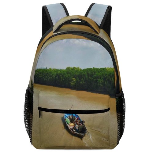 yanfind Children's Backpack Fishermen Forest Footage Landscape Daylight Boat River Outdoors Scenic Woods Fishing Aerial Preschool Nursery Travel Bag