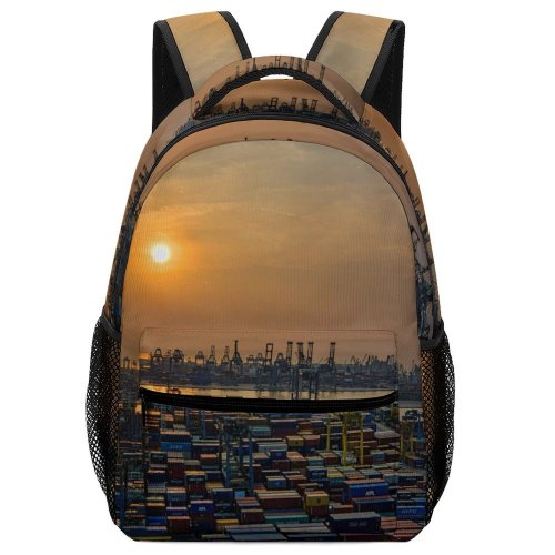 yanfind Children's Backpack Golden Industrial City Export Downtown Trade Port Sunset Transport Evening Pier Preschool Nursery Travel Bag