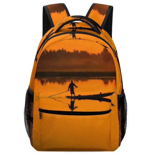 yanfind Children's Backpack Backlit Paddle Sunset Landscape Evening Travel Beach  Sunrise Boat Transportation Silhouetted Preschool Nursery Travel Bag