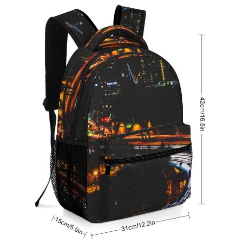 yanfind Children's Backpack  Street City Illuminated Lights Downtown Scenery Cityscape Traffic Evening Light Buildings Preschool Nursery Travel Bag