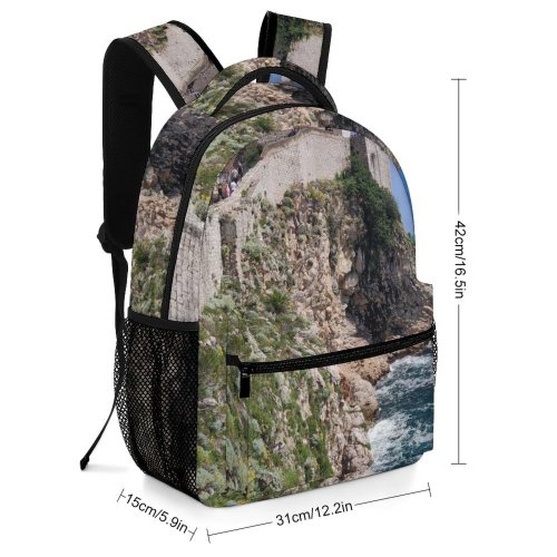 yanfind Children's Backpack Cliff Outdoors Promontory Dubrovnik Croatia Ocean Sea Architecture Building Grey Preschool Nursery Travel Bag