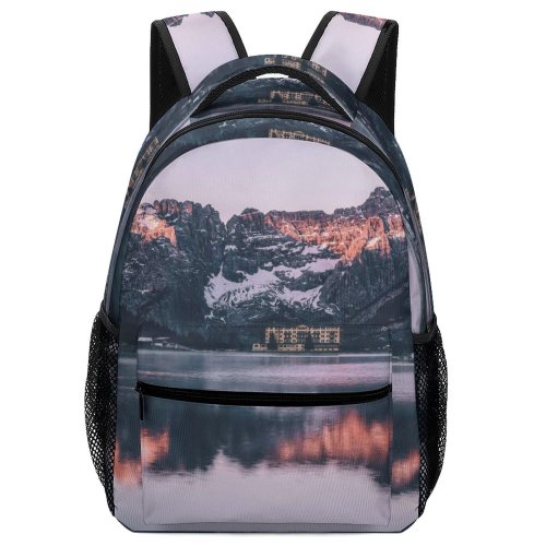 yanfind Children's Backpack Frozen Winter Forest Scenery Clouds Moutains Landscape Daylight Sight Snow Lakeside Outdoors Preschool Nursery Travel Bag
