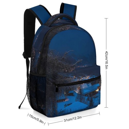 yanfind Children's Backpack Frozen Winter Beautiful Dark Lights Season Wood Landscape Mountains Evening Travel Flashlight Preschool Nursery Travel Bag
