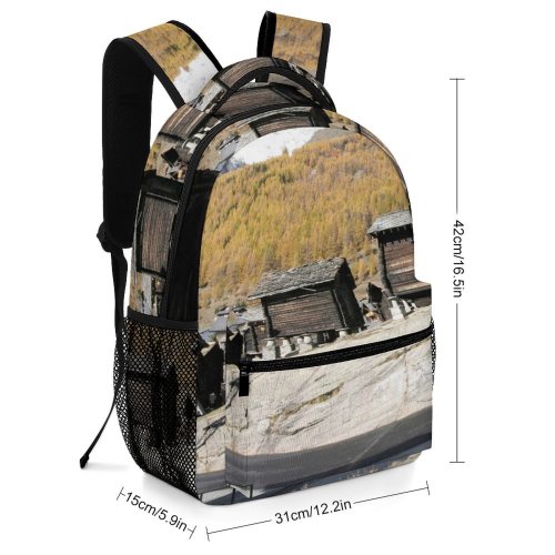 yanfind Children's Backpack Cottage Village Barrack Hut Mountains Mountainous Landforms Range Alps Building Rock Preschool Nursery Travel Bag