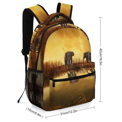 yanfind Children's Backpack Grass Elephants Reflections Lake Clouds Bushes Preschool Nursery Travel Bag