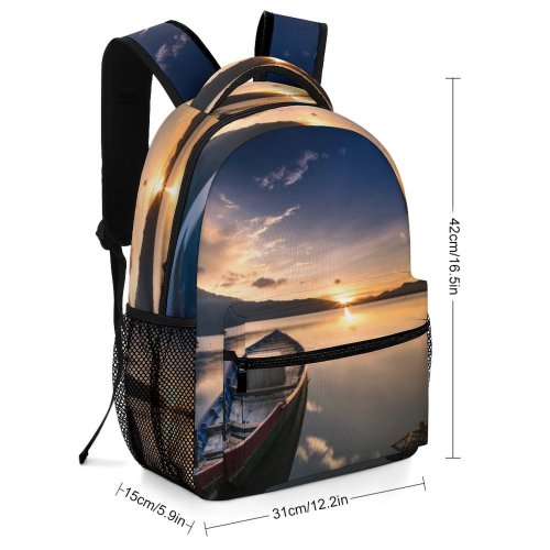 yanfind Children's Backpack Golden Clouds Sunset Landscape Mountains Evening Beach Boat Transportation Outdoors Hour Preschool Nursery Travel Bag