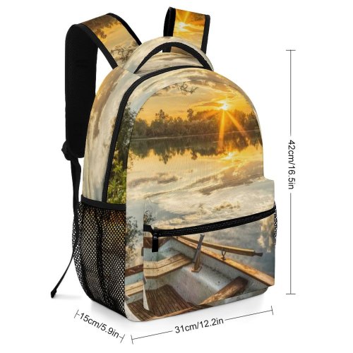 yanfind Children's Backpack Golden Clouds Sunset Landscape Daylight Travel Boat River Transportation Outdoors Hour Preschool Nursery Travel Bag