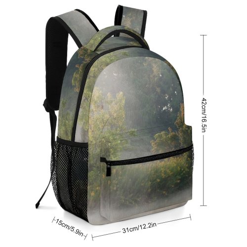yanfind Children's Backpack Fog Outdoors Mist Art Grey Morning Lake Tree Wood Island Home Early Preschool Nursery Travel Bag