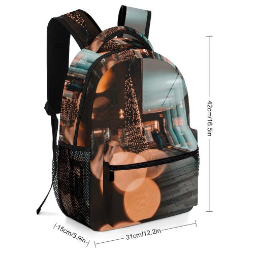 yanfind Children's Backpack Festive Showcase Tree Winter Sidewalk Magic City Dark Design Decor Shiny Preschool Nursery Travel Bag