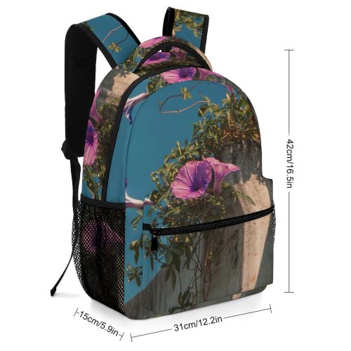 yanfind Children's Backpack Flower Wall Plant  Geranium Birds Rose Vintage Sky Leaves Purple Public Preschool Nursery Travel Bag