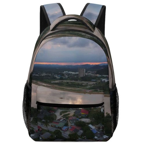 yanfind Children's Backpack Golden City Cityscape Clouds Sunset Landscape Roads Buildings Sight Watercrafts Urban River Preschool Nursery Travel Bag