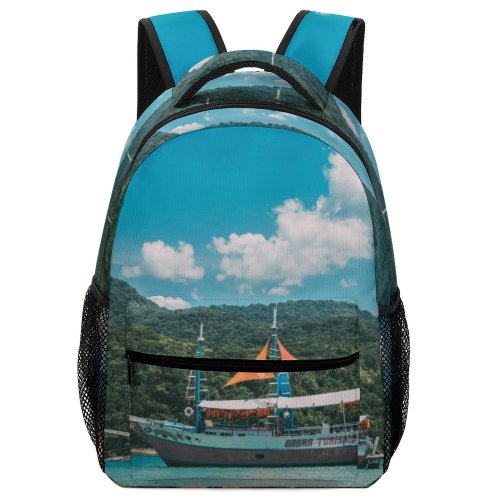 yanfind Children's Backpack Bay Coast Landscape Travel Island Beach Boat Transportation Outdoors Seashore Ship Sky Preschool Nursery Travel Bag