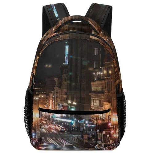 yanfind Children's Backpack  Street City Dark Illuminated Lights Downtown  Cityscape Citylights Evening Traffic Preschool Nursery Travel Bag