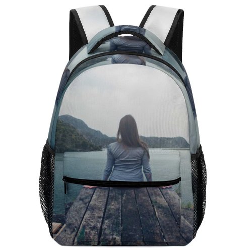 yanfind Children's Backpack Girl Planks Landscape Travel Leisure Wooden Beach Seating River Outdoors Seashore Lake Preschool Nursery Travel Bag