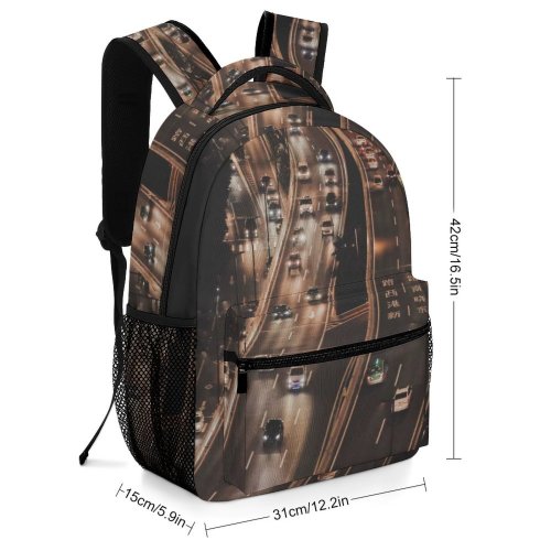 yanfind Children's Backpack Expressway Dark Lights Roadway Scenery Traffic Evening Highway Transportation Scenic Shot Preschool Nursery Travel Bag