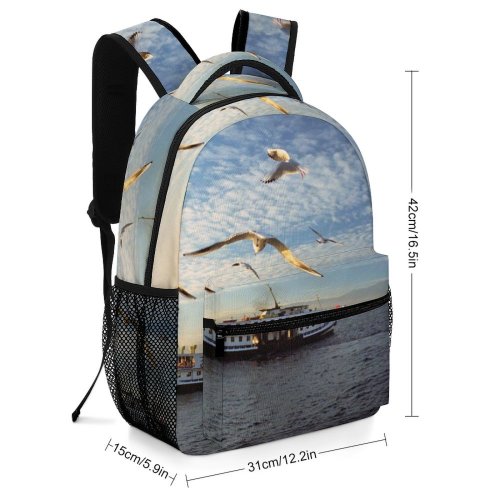 yanfind Children's Backpack Ferry Steamship Steamer Boat Gull Seagull Sea Bird Tourism Sky Seabird Vehicle Preschool Nursery Travel Bag