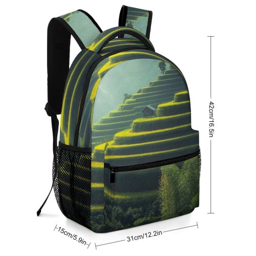 yanfind Children's Backpack Farm Fog Hut Plant Agricultural Sunlight Grass Landscape Daylight Mountains Rice Preschool Nursery Travel Bag