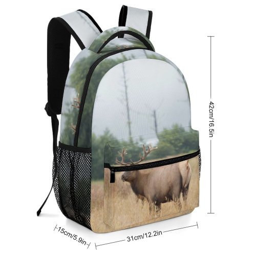 yanfind Children's Backpack Outdoors Landscape Deer Stag Buck Meadow Antlers Hayfield Grass Wild Wildlife Elk Preschool Nursery Travel Bag