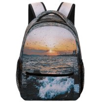 yanfind Children's Backpack Golden Silhouettes Rocky Scenery Clouds Sunset Landscape Beach Silhouetted Hour Preschool Nursery Travel Bag