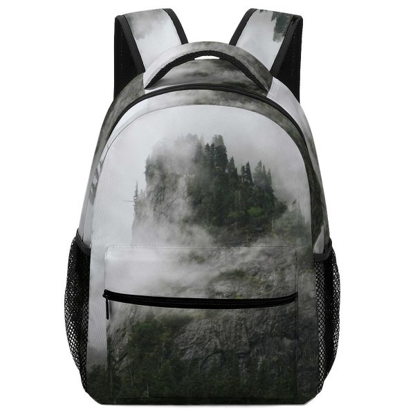 yanfind Children's Backpack Fog Outdoors Mist Grey Abies Fir Plant Tree  Washington Forest Fall Preschool Nursery Travel Bag