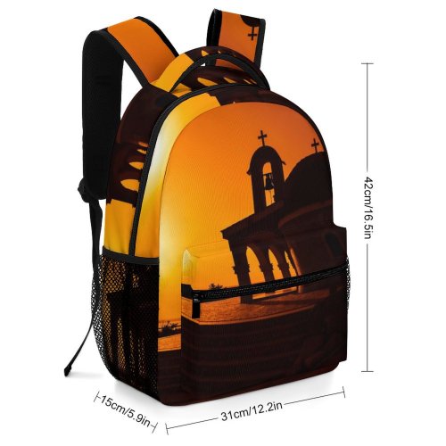 yanfind Children's Backpack Backlit City Dark Religion Sunlight Sunset Landscape Travel Light Church  Building Preschool Nursery Travel Bag