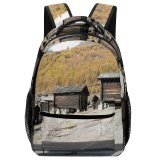 yanfind Children's Backpack Cottage Village Barrack Hut Mountains Mountainous Landforms Range Alps Building Rock Preschool Nursery Travel Bag