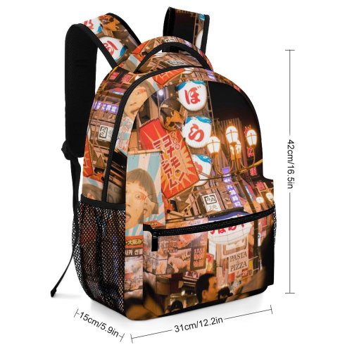 yanfind Children's Backpack Billboard Tourist Street Tourism City Lampposts Illuminated Lights Downtown Daylight Stock Crowd Preschool Nursery Travel Bag