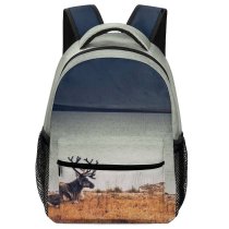 yanfind Children's Backpack  Outdoors Reindeer Deer Antlers Grass Lake Wildlife Iceland Preschool Nursery Travel Bag