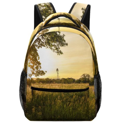 yanfind Children's Backpack Landscape Rural Sunrise Sunlight Countryside Plant Farm Pictures Grassland Outdoors Tree Preschool Nursery Travel Bag