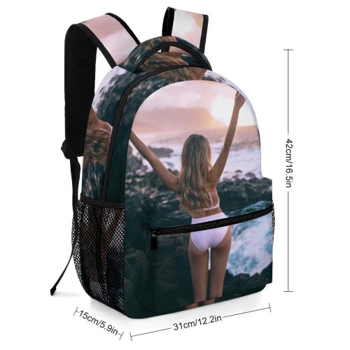 yanfind Children's Backpack Freedom Posing Swimsuit Vacation Raised Hands Sexy Bikini Sunset Travel Leisure Summertime Preschool Nursery Travel Bag