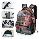 yanfind Children's Backpack Boats Building River Architecture City Canal Docked Town Watercrafts Preschool Nursery Travel Bag