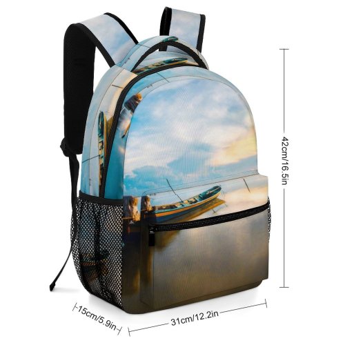 yanfind Children's Backpack Golden Scenery Clouds Cloudiness Peaceful Waters Boat Tranquil Transportation Hour Outdoors Preschool Nursery Travel Bag