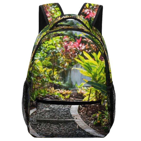 yanfind Children's Backpack Garden Arbour Outdoors Path St Lucia Flagstone Staircase Plant Palm Leaves Tropical Preschool Nursery Travel Bag